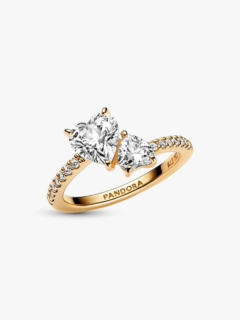 Anillo Doble Corazón Brillante