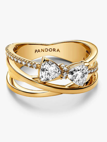 Anillo Banda Cruzada Lazo Brillante