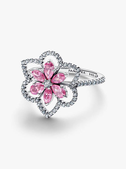 anillo coctel flor doble