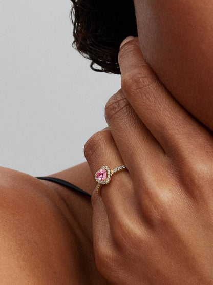 anillo corazon rosa elevado
