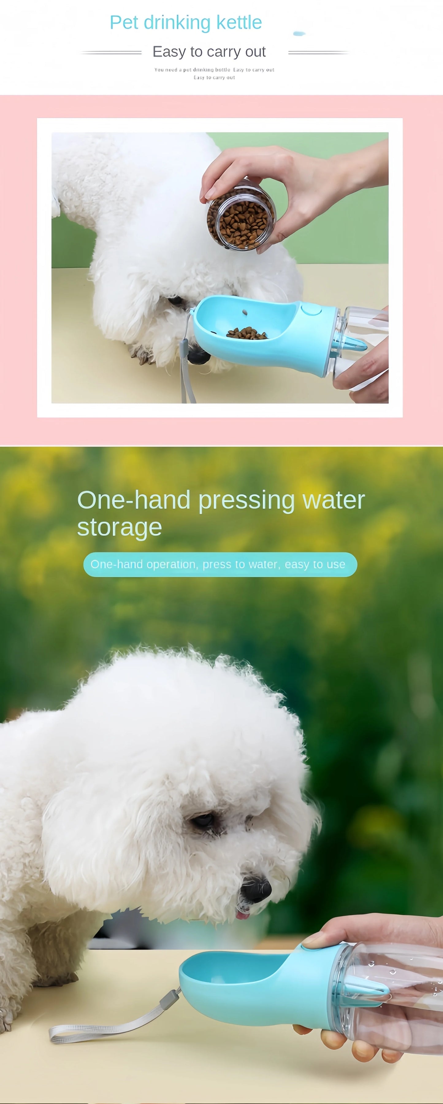 Botella de agua y comida portátil para mascotas